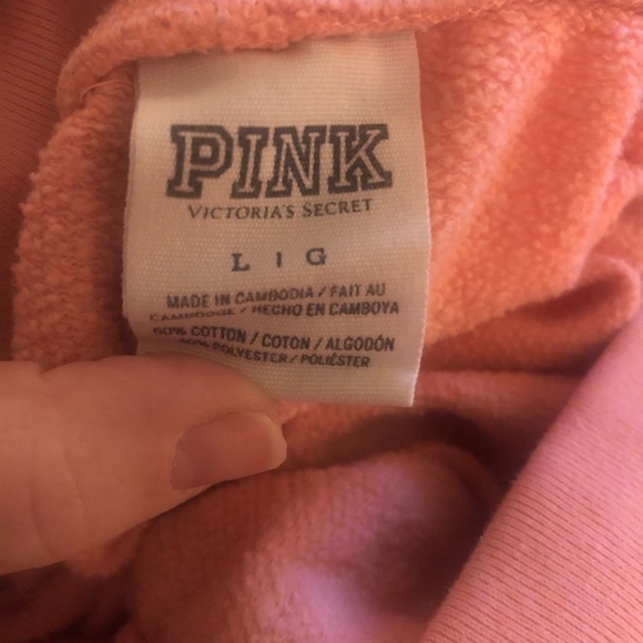 VS PINK OG Campus Flare Sweatpants Light Orange Silver Foil LOVE PINK Logo Sz L - Picture 5 of 5